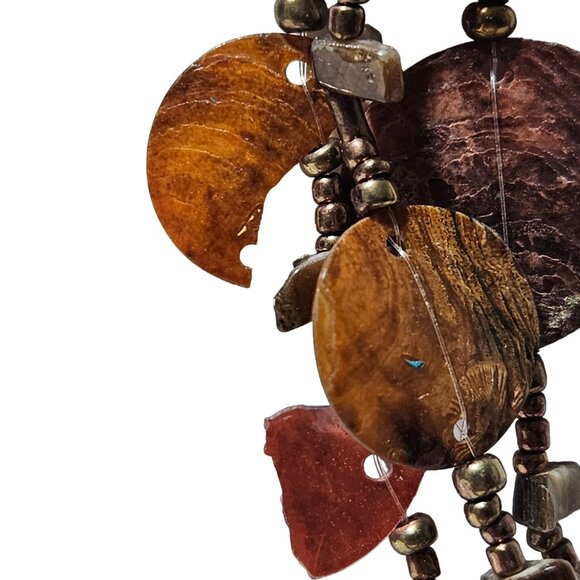 Handmade Boho Natural Shell Discs Bronze Beaded Necklace Multi Strand Jewelry - Picture 4 of 9